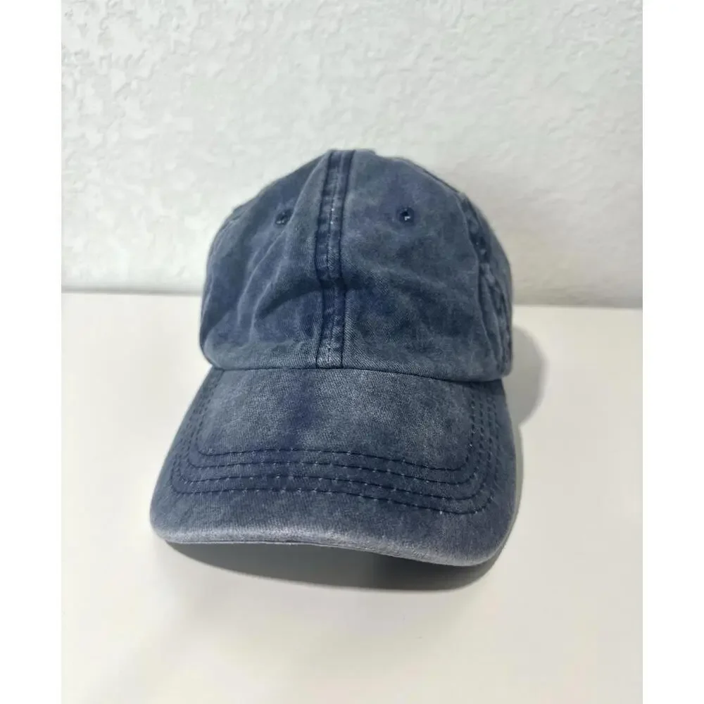 Light Washed Denim Blue Cotton Baseball Cap Hat One Size Fits Most Hook and Loop